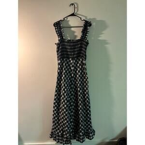 GANNI Smocked Plaid Maxi Dress | Size EU 38 (US 6) | Ruffle Hem Cottagecore Chic